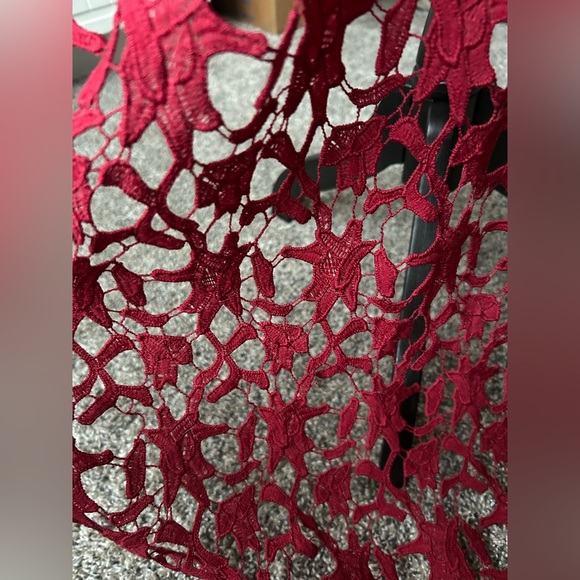 Azbro cranberry red lace overlay in high low hemline size medium - Picture 6 of 13